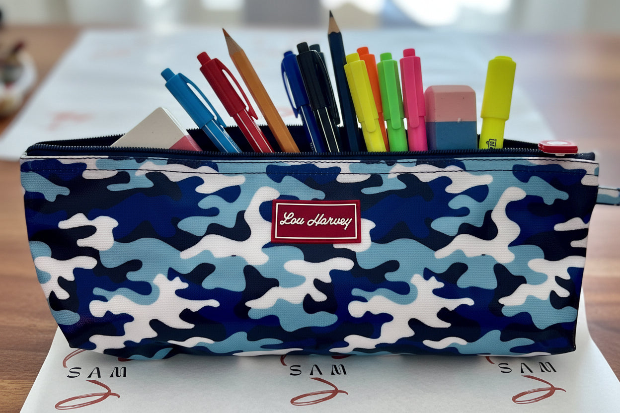 Clearance sale - Pencil Case / Long Cosmetic - Blue Camouflage
