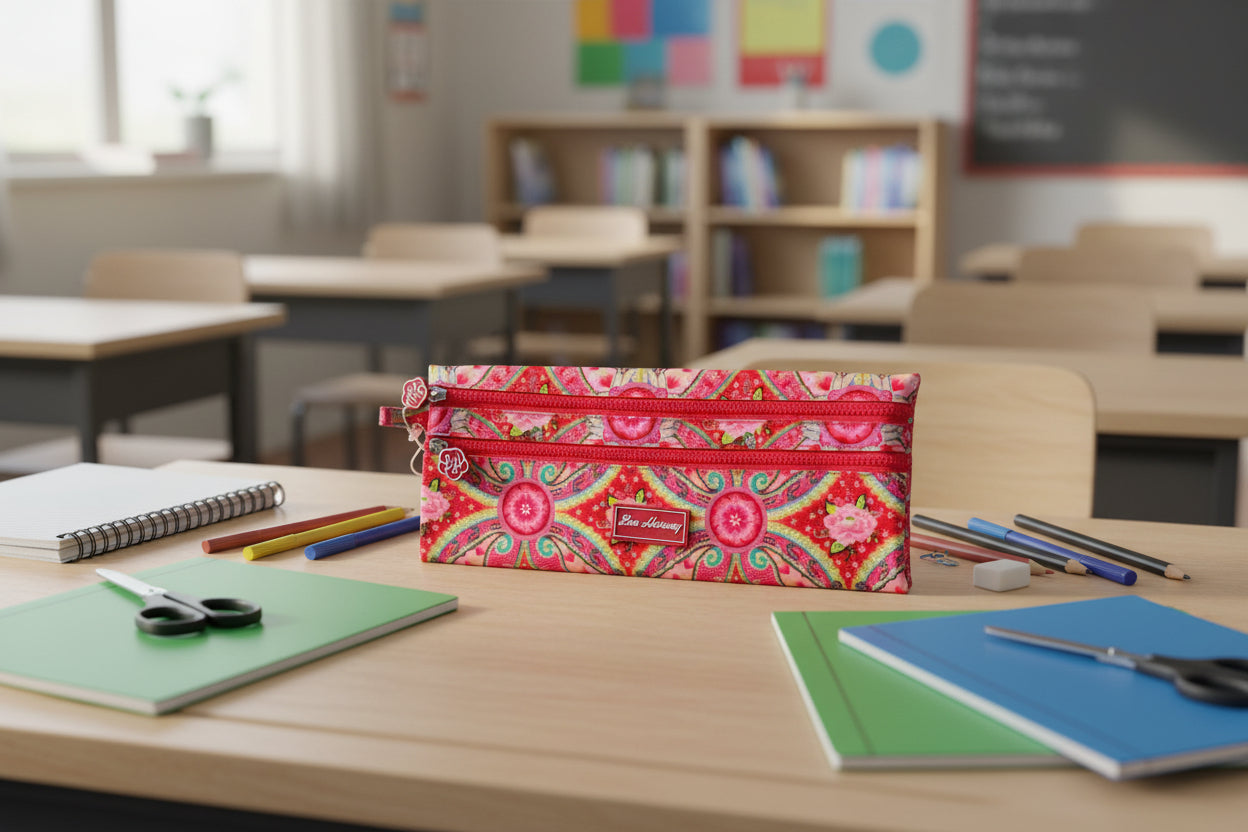 Double Zip Pencil Case - Eleonora Red