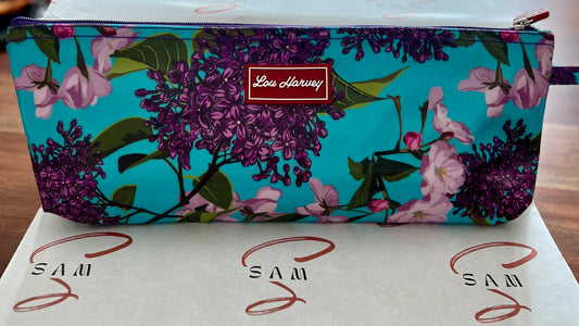 Long Cosmetic Case - Lilac Floral Aqua