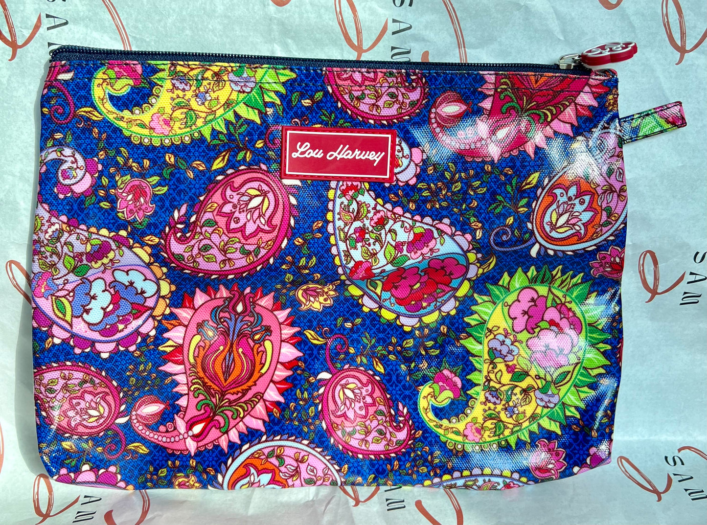 Cosmetic Bag Large - Paisley Navy Vine