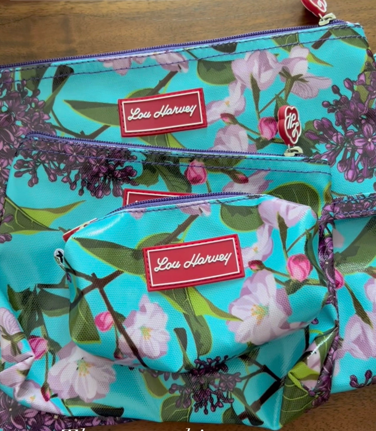 Cosmetic Bag Set - Lilac Floral Aqua