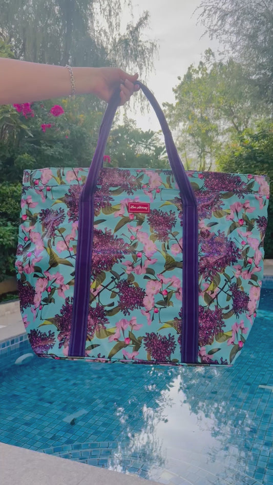 Large Beach Bag - Lilac Floral Aqua