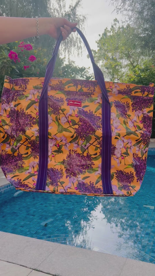 Large Beach Bag - Lilac Floral Yellow